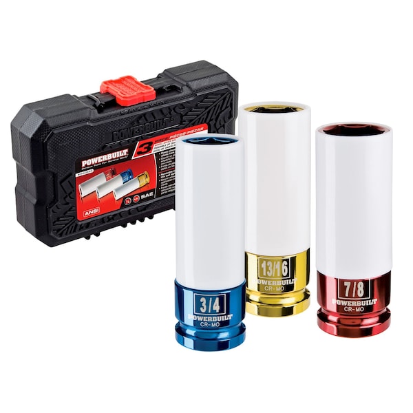3Pc 1/2" Drive SAE Color Wheel Socket Set